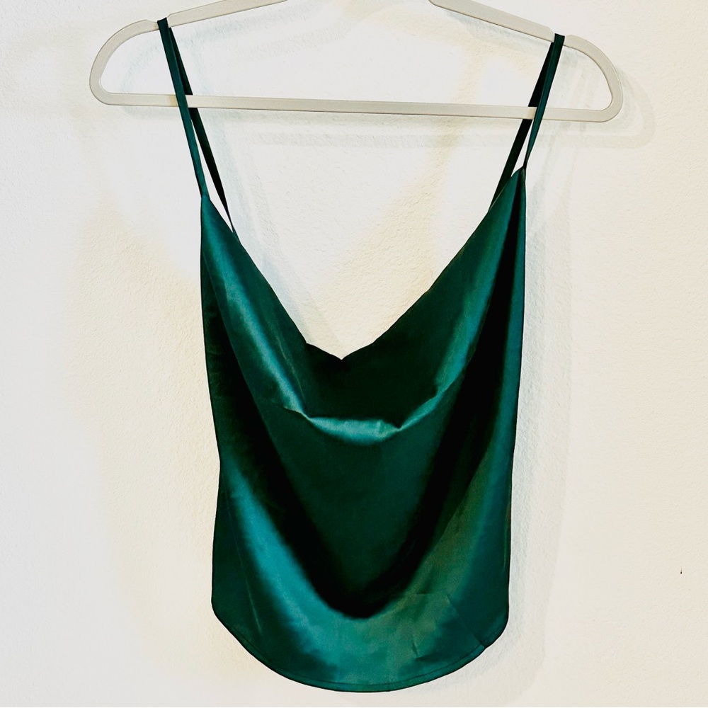 Cowl Neck Satin Cami Crop Top - Picture 2 of 5